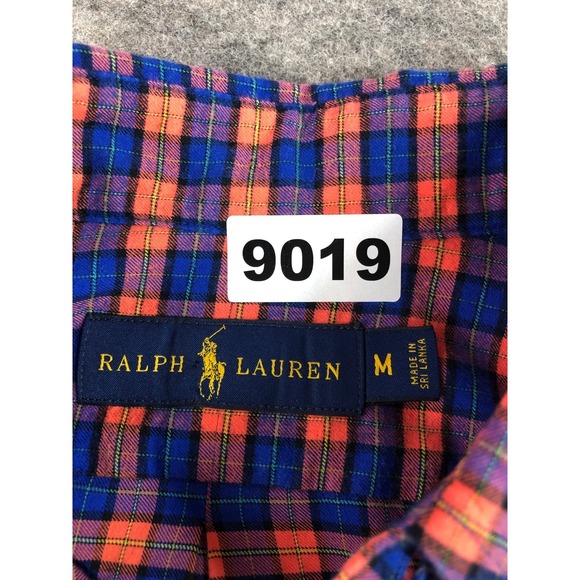 Ralph Lauren Mens M Orange Blue Plaid Shirt Long Sleeve Button Down - Picture 11 of 11